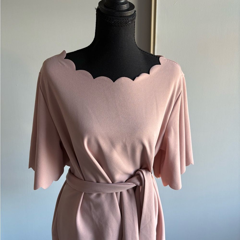 Chic Scalloped Blush Top with Tie